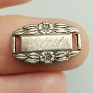 Vintage Cliff Sterling Silver Forget-Me-Not Bracelet Charm Slide Link Engraved
